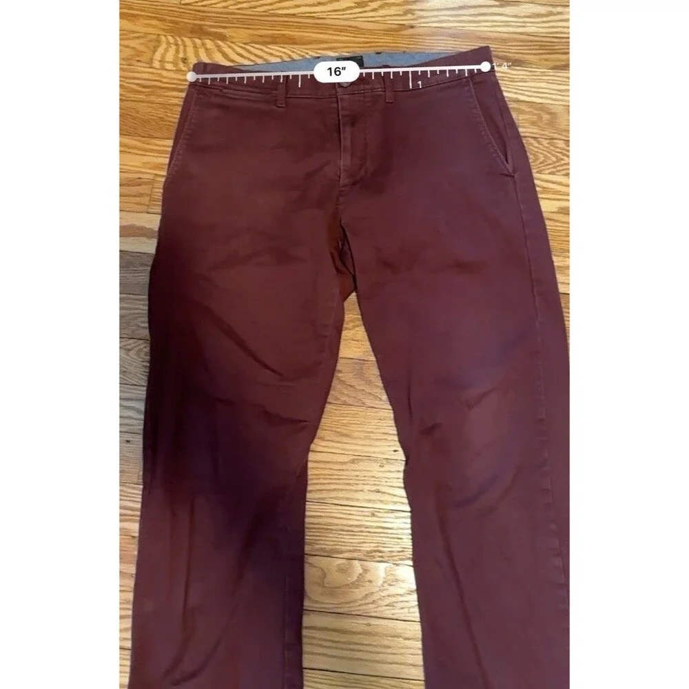 J.Crew Mens Chino Pants 30x32 Maroon Slim Straight Re-Imagined Cotton